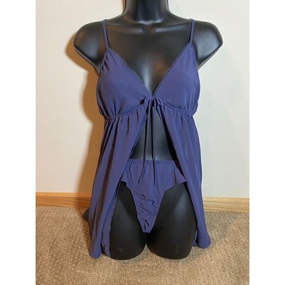 SET Victorias Secret Lingerie Purple Sz S Babydoll Top Sheer Mesh Y2K - Picture 1 of 11